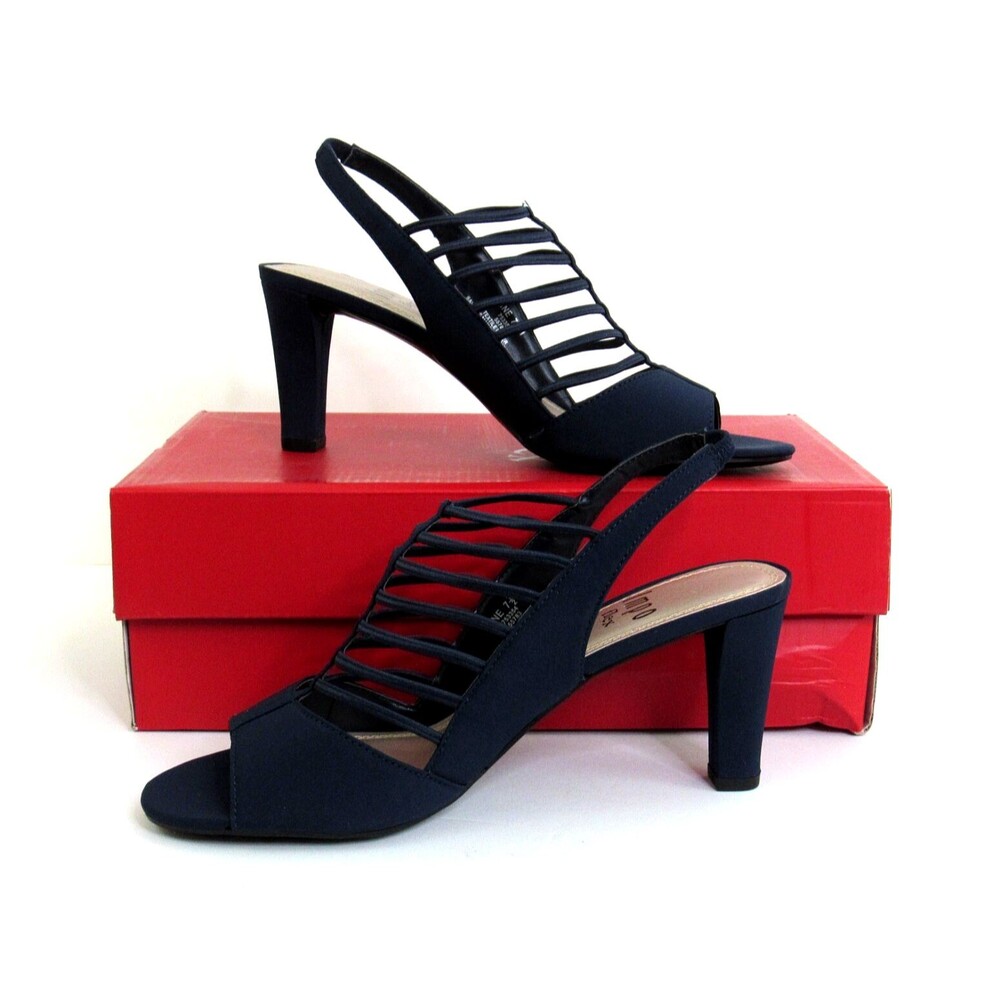 Impo Flex Vine Women's Slingback Heels Size 7.5M Navy Peep Toe Formal Dance